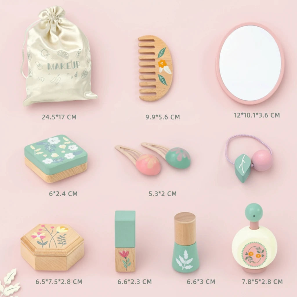 Coffret Maquillage Enfant – Accessoires Beauté en Bois avec Pochette - Terre sublime 