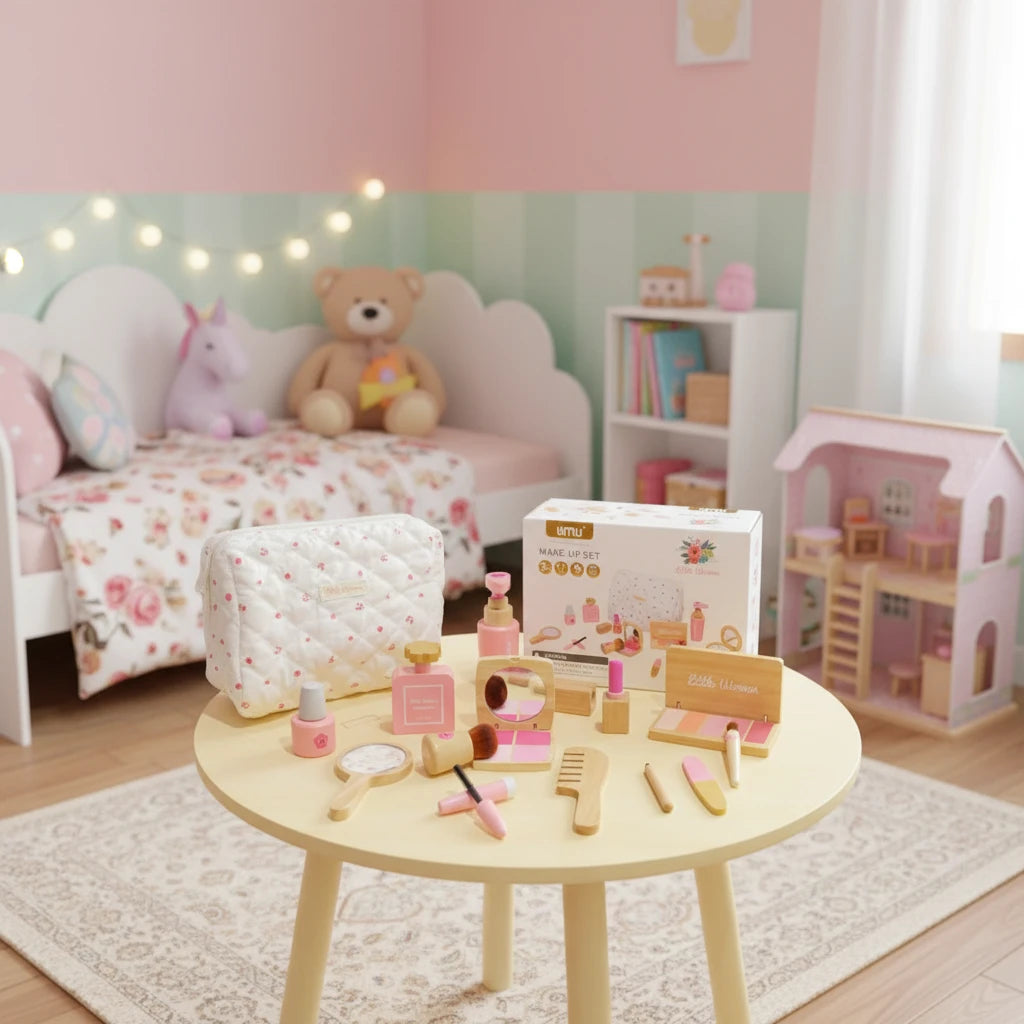 Coffret Maquillage Enfant – Accessoires Beauté en Bois avec Pochette - Terre sublime 