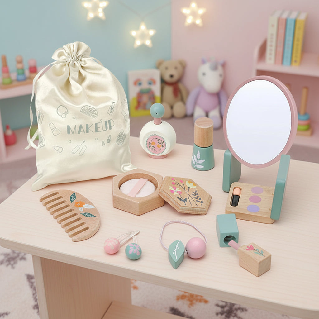 Coffret Maquillage Enfant – Accessoires Beauté en Bois avec Pochette - Terre sublime 