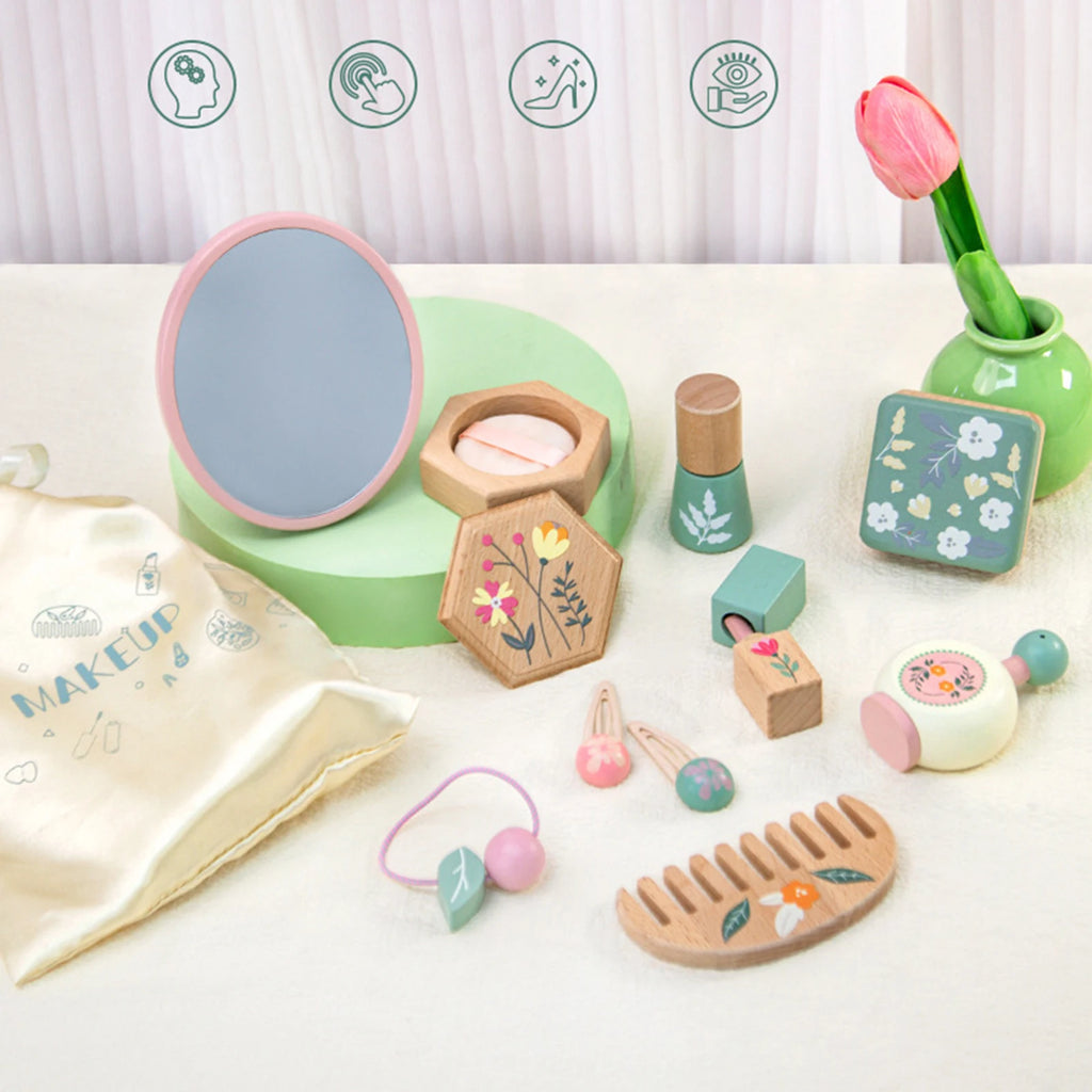 Coffret Maquillage Enfant – Accessoires Beauté en Bois avec Pochette - Terre sublime 