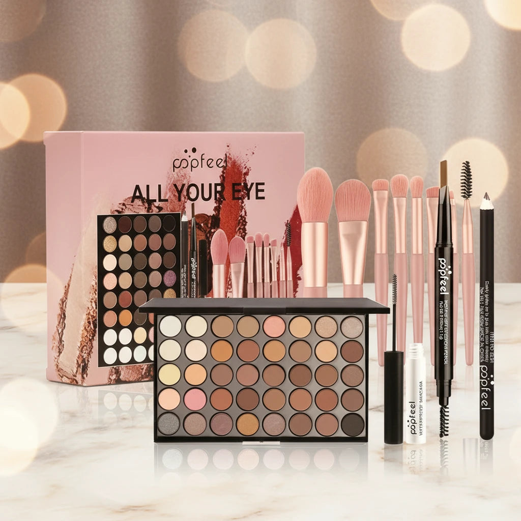 Palette Yeux 40 Couleurs + Crayon Sourcils, Eyeliner, Mascara & Pinceaux – Maquillage Complet - Terre sublime 