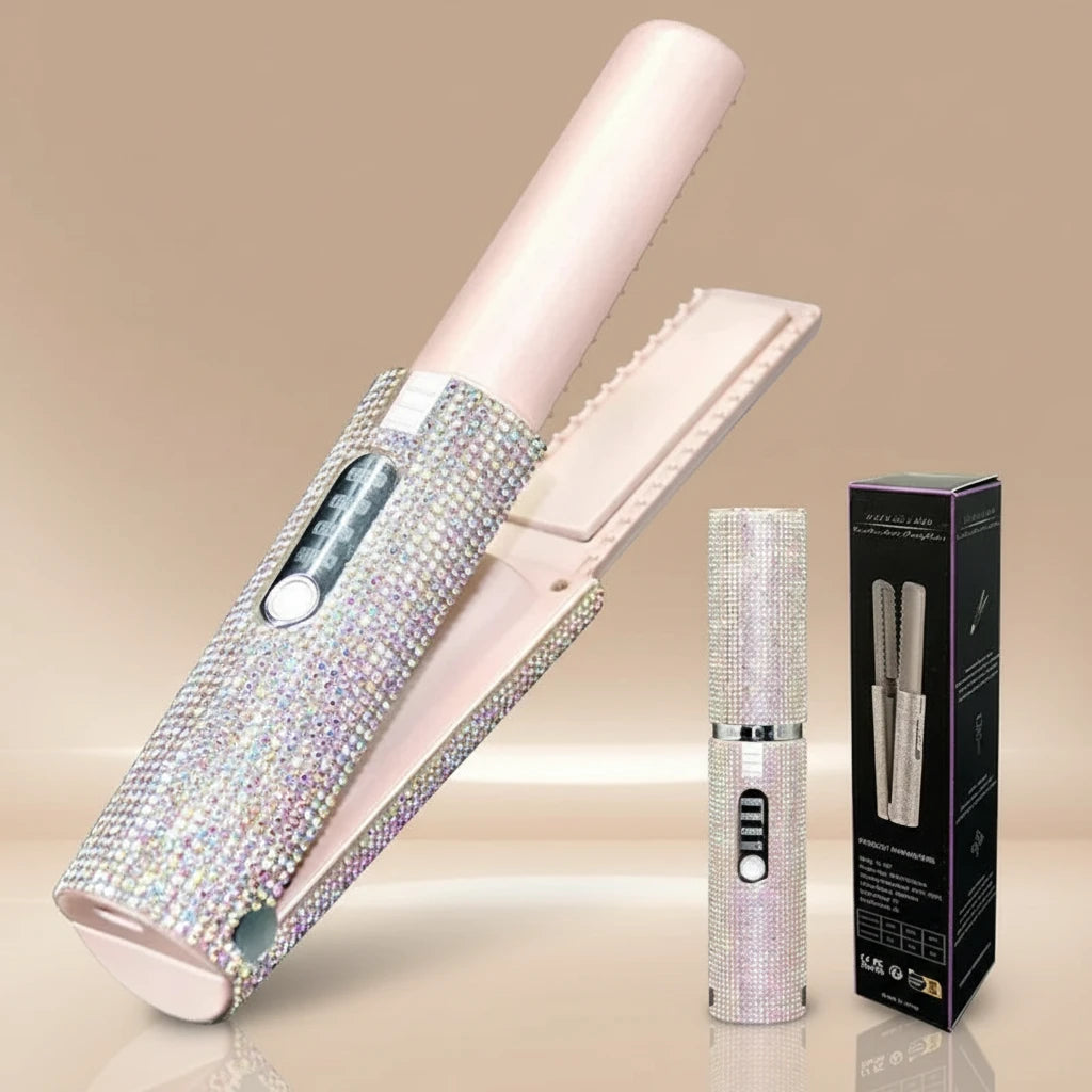 Lisseur & Boucleur Sans-Fil 2-en-1 USB – Brosse Chauffante Design Diamant